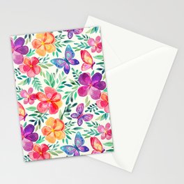 Summer Blooms & Butterflies on Cream Stationery Card
