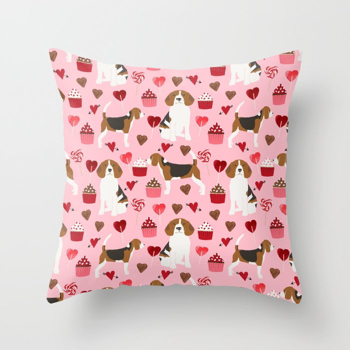 Beagle valentines day cupcakes heart love dog breed must have gifts Throw Pillow