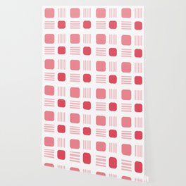 Mid-Century Modern Squares Lines Mono Salmon Pink Wallpaper