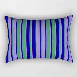 [ Thumbnail: Purple, Sea Green & Blue Colored Stripes/Lines Pattern Rectangular Pillow ]