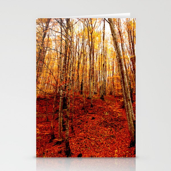 Red tree, fall forest, nature, leaves, golden yellow Stationery Cards