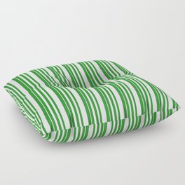 [ Thumbnail: Forest Green & Mint Cream Colored Pattern of Stripes Floor Pillow ]