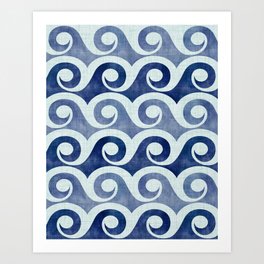 Indigo Geometric Beach Waves Art Print