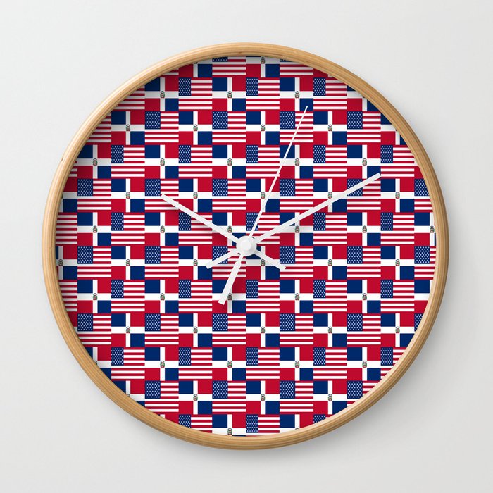 Mix of flag : usa and dominican republic Wall Clock