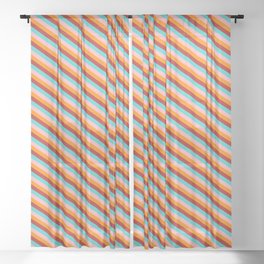 [ Thumbnail: Light Pink, Dark Orange, Red, and Turquoise Colored Stripes Pattern Sheer Curtain ]
