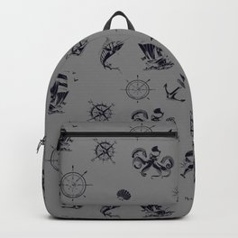 Grey And Blue Silhouettes Of Vintage Nautical Pattern Backpack