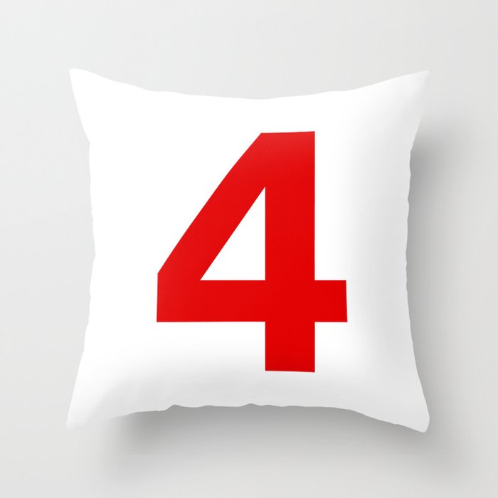 Number 4 (Red & White) Throw Pillow