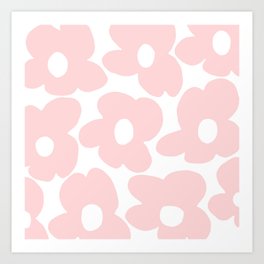 Large Baby Pink Retro Flowers on White Background #decor #society6 #buyart Art Print
