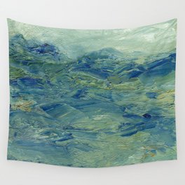 Abstract Blue Green Waves of Aqua Ocean Blue Mountains Wall Tapestry