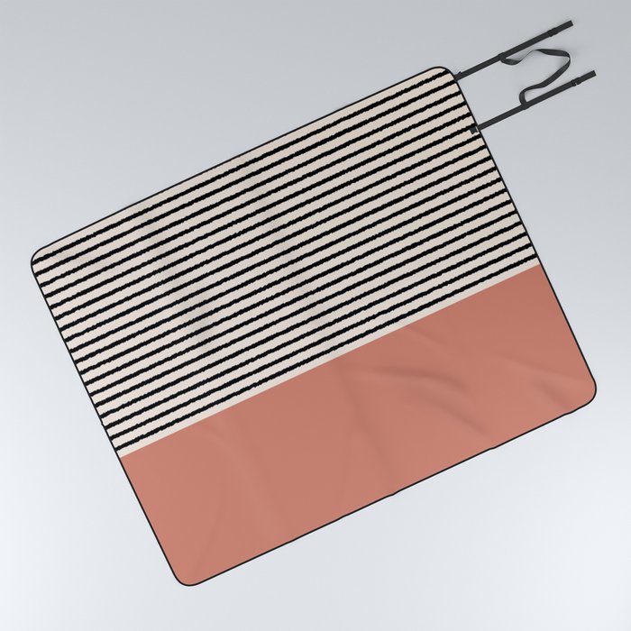 Texture - Black Stripes Dustpink Picnic Blanket