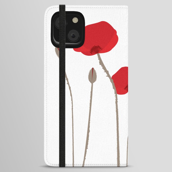 Hand drawn stylized poppies on white background iPhone Wallet Case