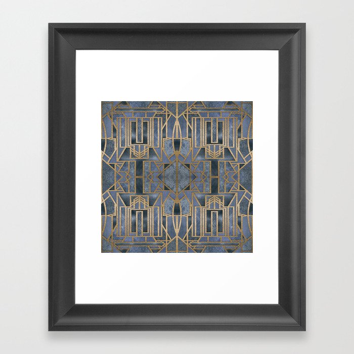 Blue And Copper Elegant Retro Art Deco Pattern With Marble Elements Framed Art Print