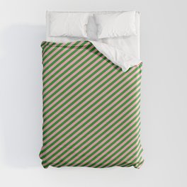 [ Thumbnail: Light Pink and Forest Green Colored Lined Pattern Duvet Cover ]