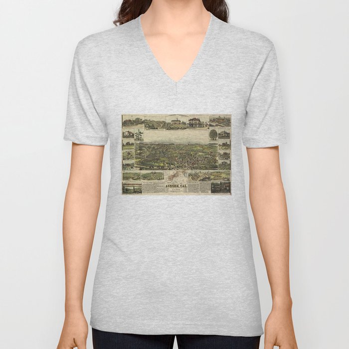 Aerial View of Auburn, California (1887) V Neck T Shirt