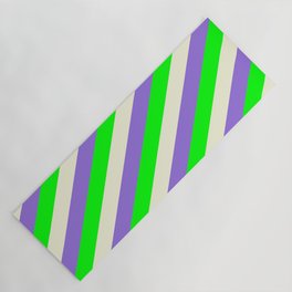 [ Thumbnail: Purple, Lime, and Beige Colored Lines/Stripes Pattern Yoga Mat ]