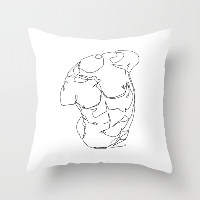 Minimal line illustration of a mens body Throw Pillow
