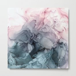 Blush and Payne's Grey Flowing Abstract Painting Metal Print | Decor, Ink, Contemporary, Navy, Digital, Light, Blushpink, Fluidart, Grey, Abstract 