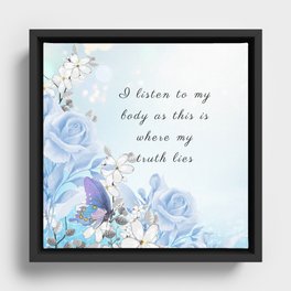 Blue and Purple Roses I Listen to My Body Embodiment Affirmation Framed Canvas