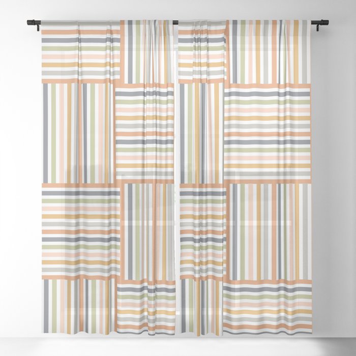 Delicate pastel stripes and squares Sheer Curtain