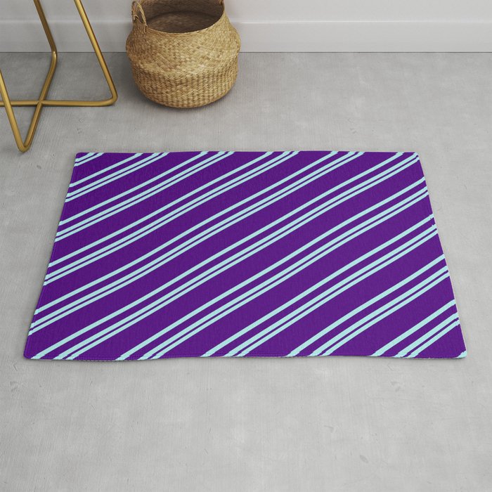 Turquoise & Indigo Colored Striped Pattern Rug