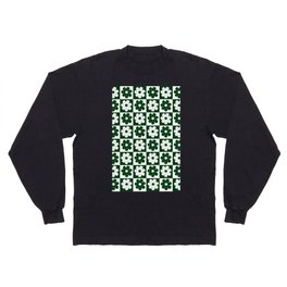 Green and White Checkerboard Floral Long Sleeve T-shirt