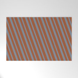 [ Thumbnail: Sienna and Light Slate Gray Colored Striped/Lined Pattern Welcome Mat ]
