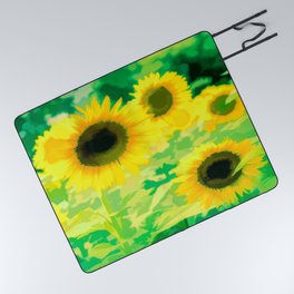 Sunflowers Green Art Picnic Blanket