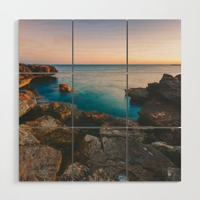 Spain Photography - Beautiful Blue Water By Some Stone Hills Wood Wall Art