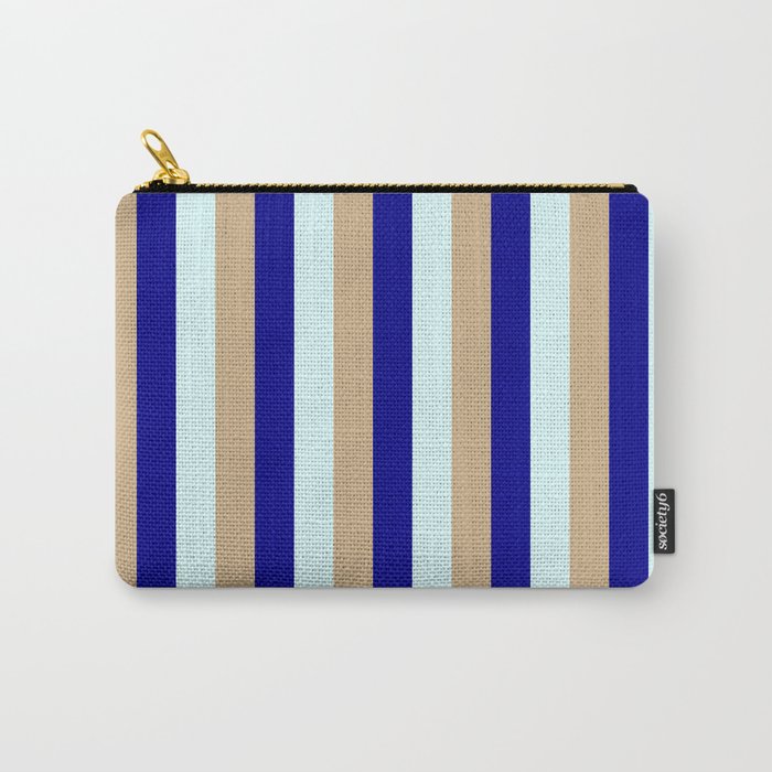 Tan, Dark Blue & Light Cyan Colored Lines Pattern Carry-All Pouch