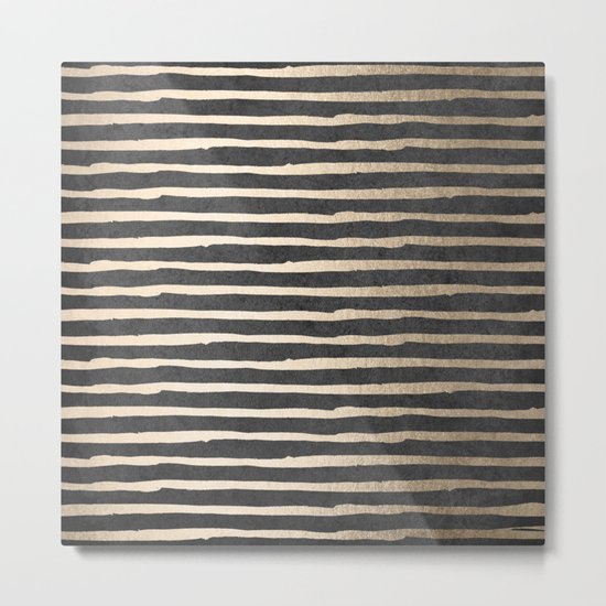White Gold Sands Thin Stripes on Black Metal Print