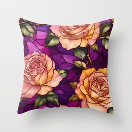 Roses Stained Glass Popular Elegant Collection Throw Pillow