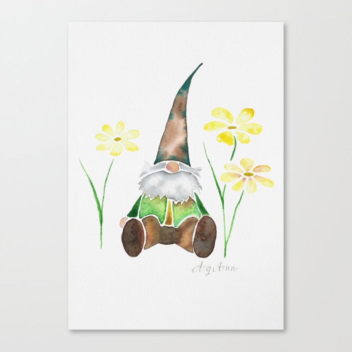 Gnome & Flowers Canvas Print