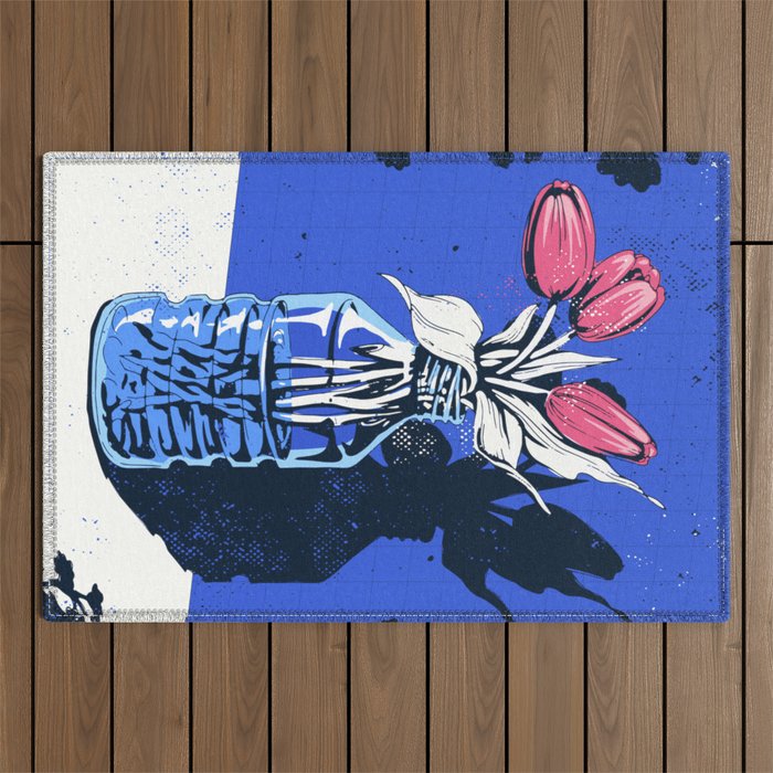 Holland Tulips Bouquet on Cobalt and Delft Blue Outdoor Rug