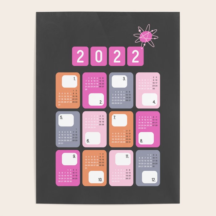 2022 Calendar Retro Atomic black Poster by Dana Du Design Society6
