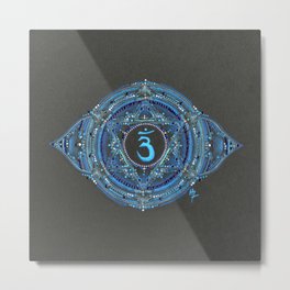 Third Eye Chakra Metal Print | Blue, Sacred, Ajna, Zen, Fractal, Mandala, Chakra, Ink Pen, Om, Eye 