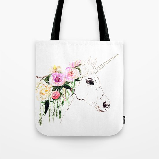 Unicorn, flowers, watercolor Tote Bag