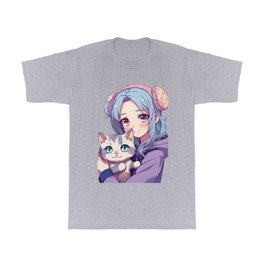 Anime Girl Cat Kitten For Teens Girls T Shirt