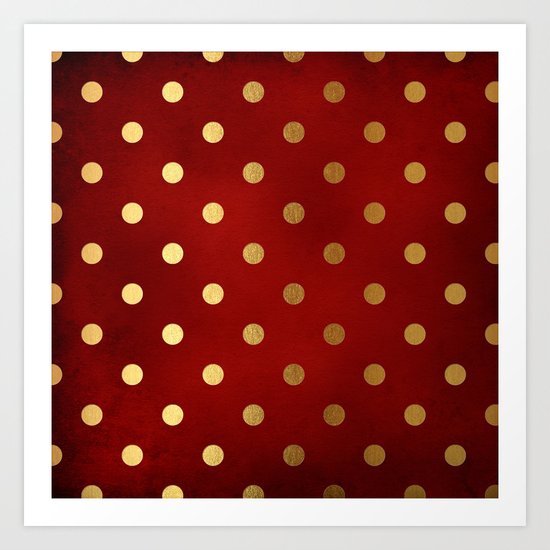 Adorable pattern for girls- gold dots on red backround Art Print