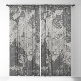 Sapporo - Japan - Black and White City Map Sheer Curtain