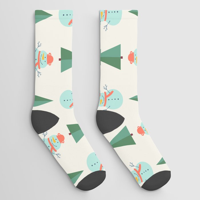 Christmas Pattern Tree Snowman Retro Socks