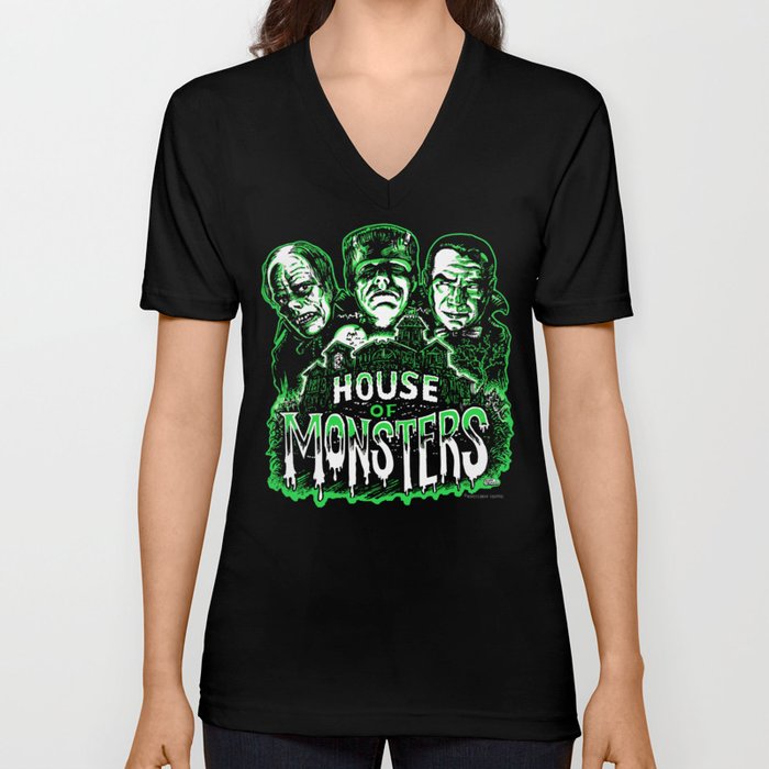 House of Monsters Phantom Frankenstein Dracula classic horror V Neck T Shirt