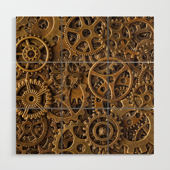 Bronze cogwheels background Wood Wall Art