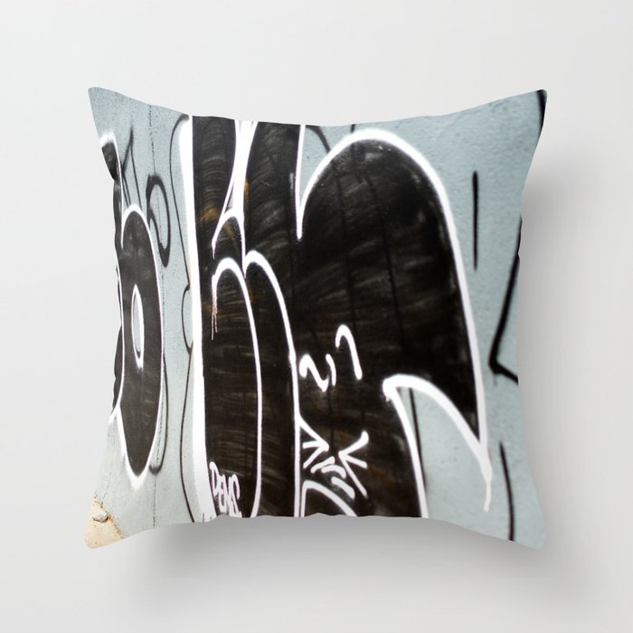 Black and Grey Graffiti Wall Throw Pillow
