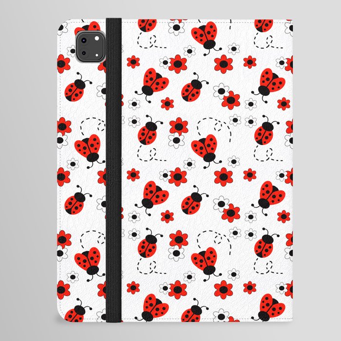 Red Ladybug Floral Pattern iPad Folio Case