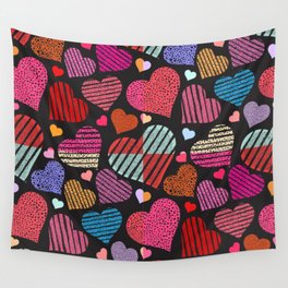 Mixed Colorful Hearts Wall Tapestry