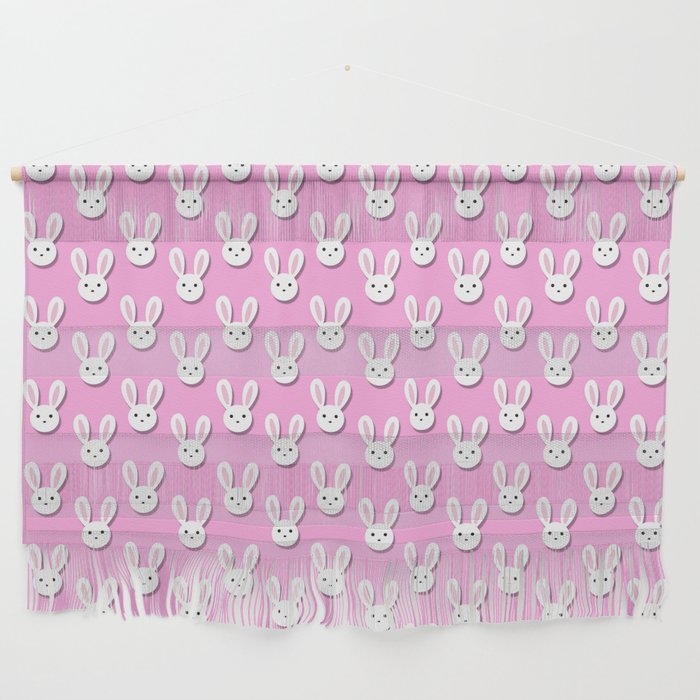 Adorable Bunny Pink Background Pattern Wall Hanging