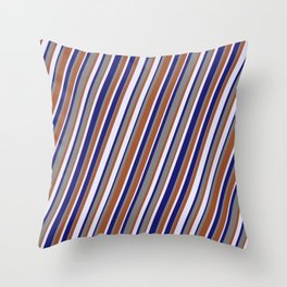 [ Thumbnail: Lavender, Midnight Blue, Gray, and Sienna Colored Lined/Striped Pattern Throw Pillow ]