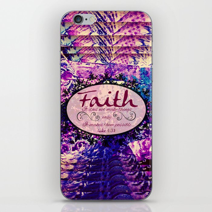 FAITH Colorful Purple Christian Luke Bible Verse Inspiration Believe Floral Modern Typography Art iPhone Skin