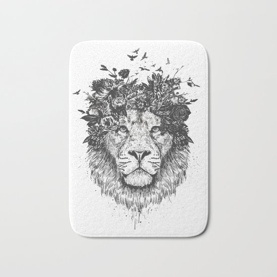 Floral lion (b&w) Bath Mat