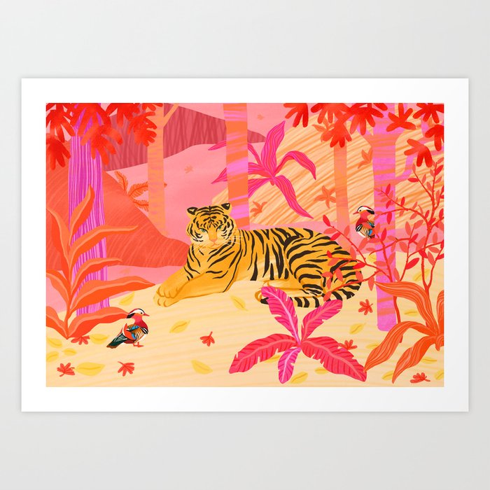 Tiger and Mandarin Ducks Art Print